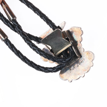 Vintage F.K. Zuni sterling silver channel inlay stone/shell thunderbird bolo tie