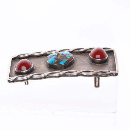 Vintage sterling silver turquoise/carnelian belt buckle