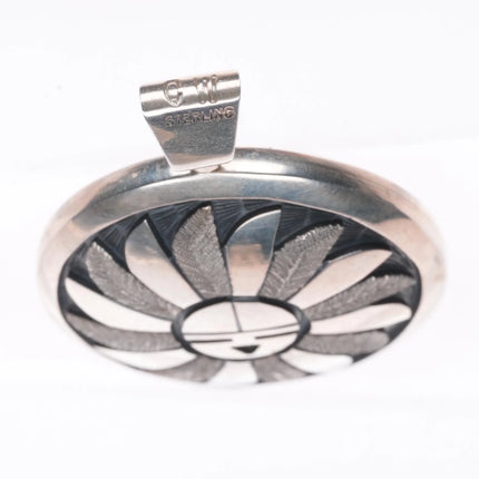 Cheryl Wadsworth Hopi overlay spinner gecko/sunface pendant sterling silver