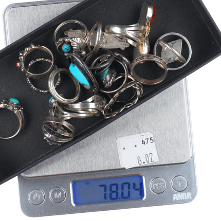 sz5-sz9 Vintage lot 18 Navajo/Zuni/Southwestern sterling silver turquoise rings