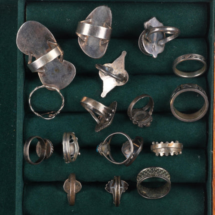 sz4-sz9 Vintage lot 17 Navajo/Zuni/Southwestern sterling silver turquoise rings