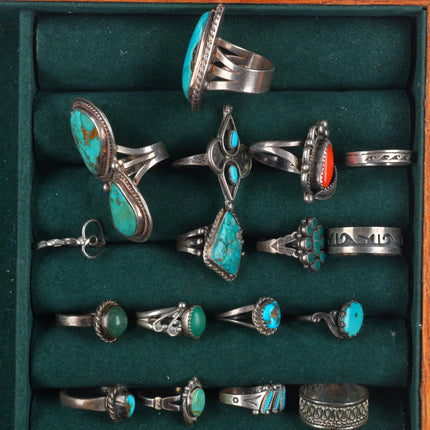 sz4-sz9 Vintage lot 17 Navajo/Zuni/Southwestern sterling silver turquoise rings