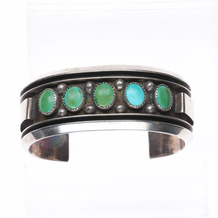 7" c1970 Vintage Navajo sterling silver turquoise row cuff bracelet