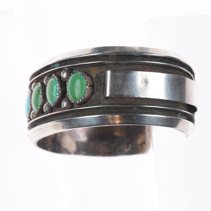 7" c1970 Vintage Navajo sterling silver turquoise row cuff bracelet