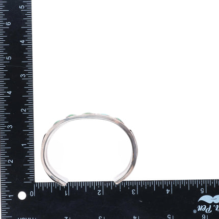 7" c1970 Vintage Navajo sterling silver turquoise row cuff bracelet