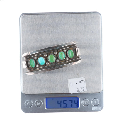 7" c1970 Vintage Navajo sterling silver turquoise row cuff bracelet
