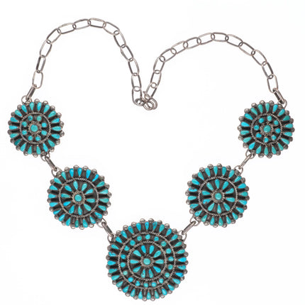 Vintage Judy Wallace Zuni turquoise cluster petit point necklace sterling silver