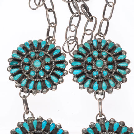 Vintage Judy Wallace Zuni turquoise cluster petit point necklace sterling silver
