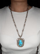 Vintage Navajo sterling silver beaded necklace with turquoise pendant c1970s