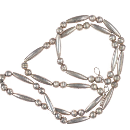 Vintage Navajo sterling silver beaded necklace with turquoise pendant c1970s