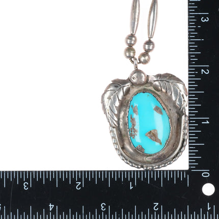 Vintage Navajo sterling silver beaded necklace with turquoise pendant c1970s