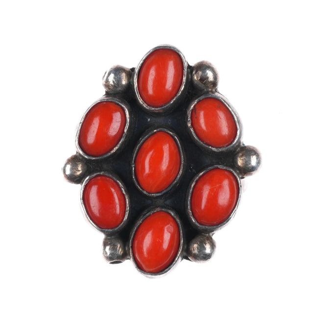 sz6 Vintage Navajo sterling silver Mediterranean red coral cluster ring