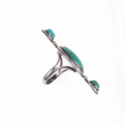 sz7.5 Long vintage Navajo sterling silver ring w/nice turquoise