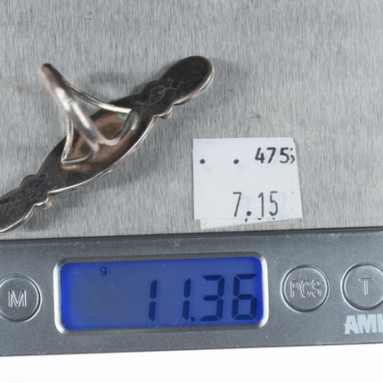 sz7.5 Long vintage Navajo sterling silver ring w/nice turquoise