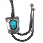 c1970 Vintage Leander Nezzie Navajo sterling silver turquoise shadowbox bolo tie
