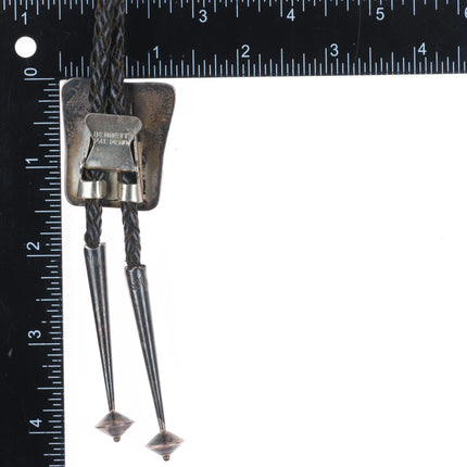 c1970 Vintage Leander Nezzie Navajo sterling silver turquoise shadowbox bolo tie