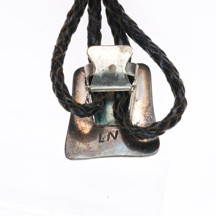 c1970 Vintage Leander Nezzie Navajo sterling silver turquoise shadowbox bolo tie