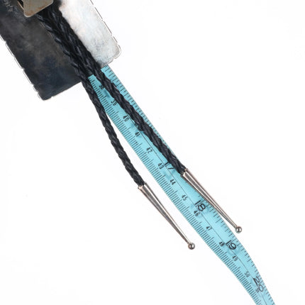 Large Vintage G Holiday Navajo sterling silver Mimbres hunter overlay bolo tie