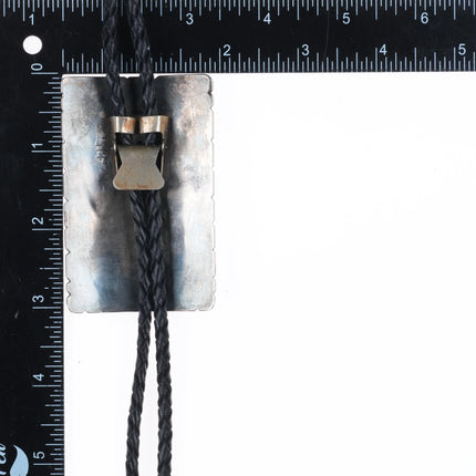 Large Vintage G Holiday Navajo sterling silver Mimbres hunter overlay bolo tie