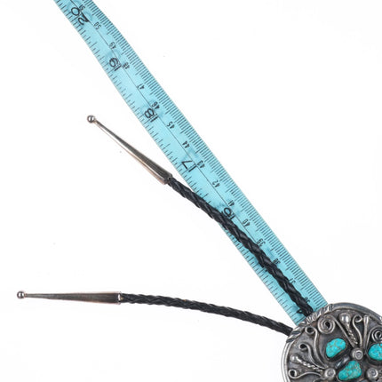 c1970 Jefferson James Navajo sterling silver bolo tie with turquoise nuggets