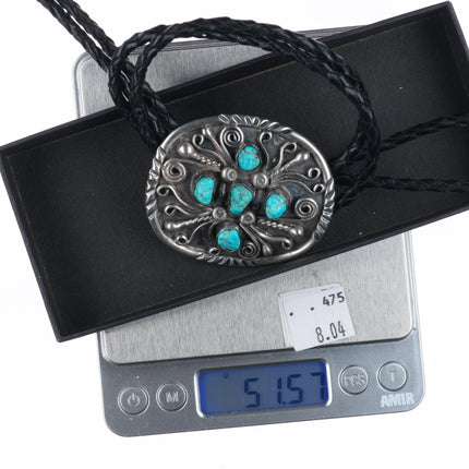 c1970 Jefferson James Navajo sterling silver bolo tie with turquoise nuggets