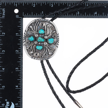 c1970 Jefferson James Navajo sterling silver bolo tie with turquoise nuggets