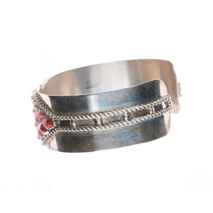 6.3" Derrick-Lorelia Chavez Zuni sterling silver coral raise inlay cuff bracelet