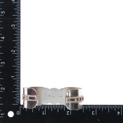 6.3" Derrick-Lorelia Chavez Zuni sterling silver coral raise inlay cuff bracelet