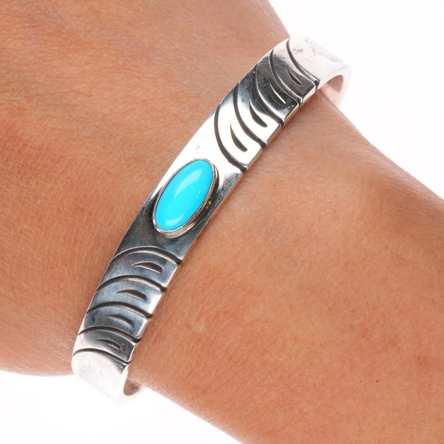 6.5" Steve Yellowhorse Navajo sterling silver Sl Beauty turquoise cuff bracelet