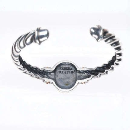 6" Kabana Southwestern 14k gold/Sterling silver onyx cuff bracelet