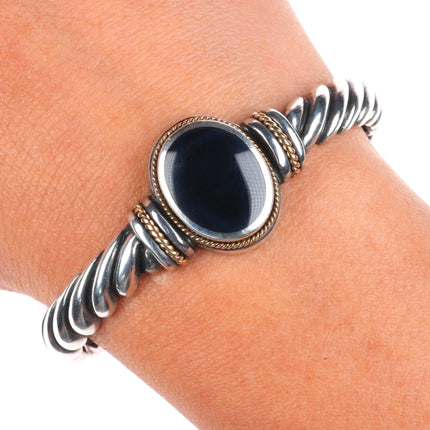6" Kabana Southwestern 14k gold/Sterling silver onyx cuff bracelet