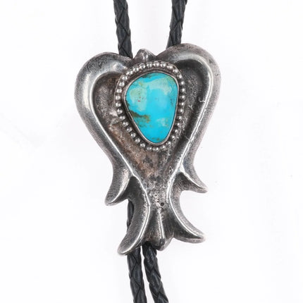c1960 c-31 Vintage Navajo cast sterling silver turquoise bolo tie
