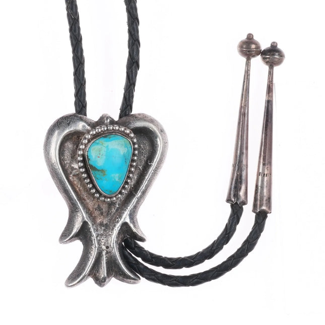 c1960 c-31 Vintage Navajo cast sterling silver turquoise bolo tie