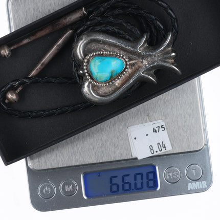 c1960 c-31 Vintage Navajo cast sterling silver turquoise bolo tie