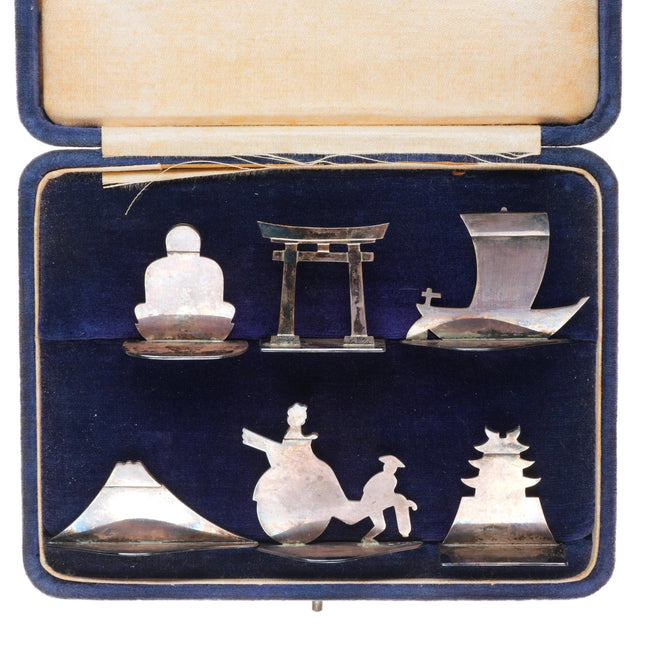 40's-50's Japanese Buddha/Asian themed sterling silver place card holder set