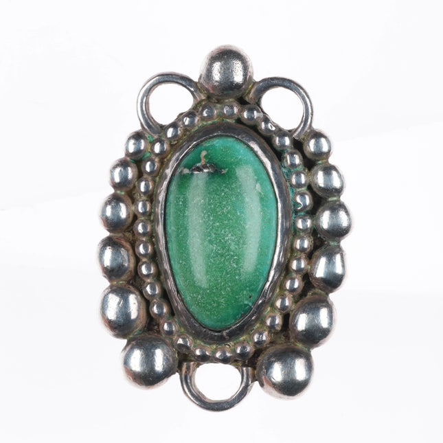 sz6.5 Vintage Navajo green turquoise sterling silver ring beaded bezel