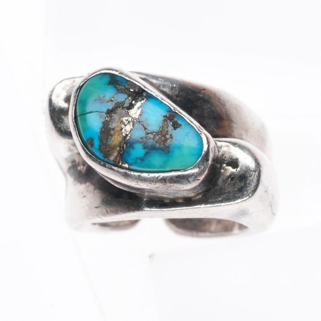sz5.5 Vintage southwestern modernist sterling silver turquoise freeform ring