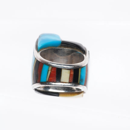 sz7.5 Vintage Native American sterling silver multi-stone inlay modernist ring