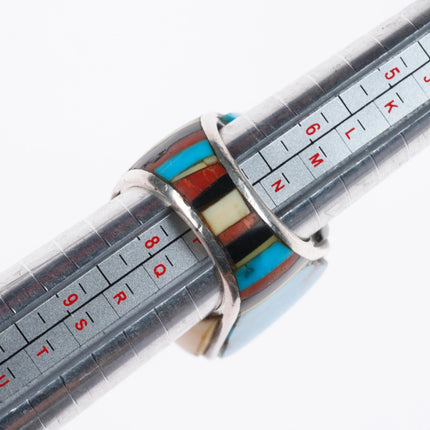 sz7.5 Vintage Native American sterling silver multi-stone inlay modernist ring