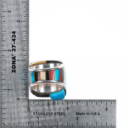 sz7.5 Vintage Native American sterling silver multi-stone inlay modernist ring