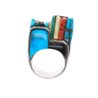 sz7.5 Vintage Native American sterling silver multi-stone inlay modernist ring