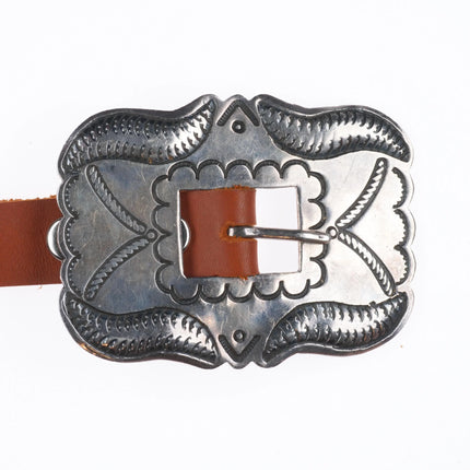 44" 40's-50's  Vintage Navajo hand stamped sterling silver concho belt