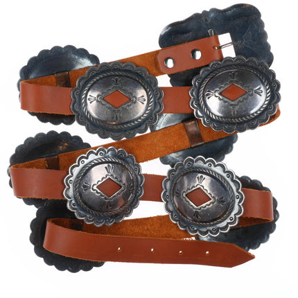 44" 40's-50's  Vintage Navajo hand stamped sterling silver concho belt