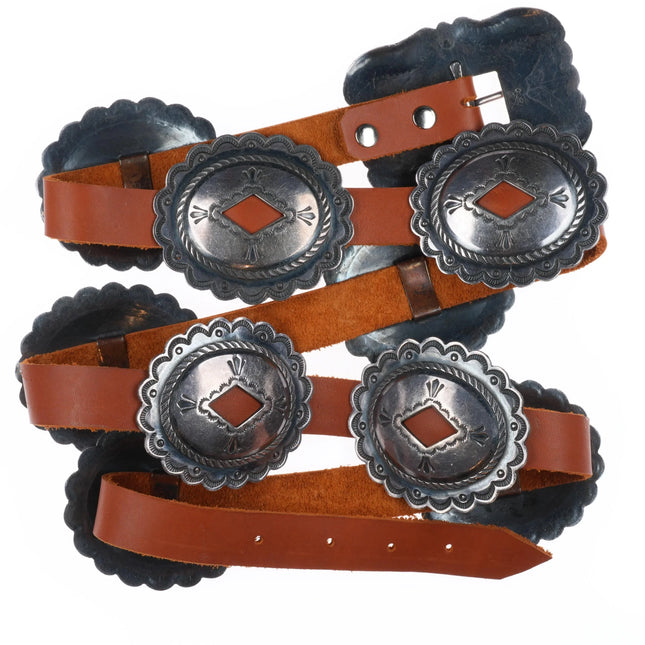 44" 40's-50's  Vintage Navajo hand stamped sterling silver concho belt