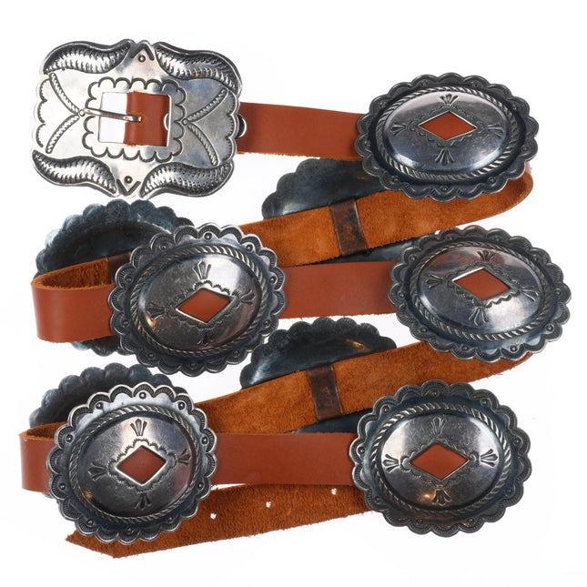44" 40's-50's  Vintage Navajo hand stamped sterling silver concho belt