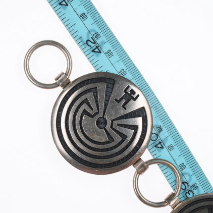 42.5" Bernard Dawahoya Hopi overlay man in the maze sterling silver concho belt