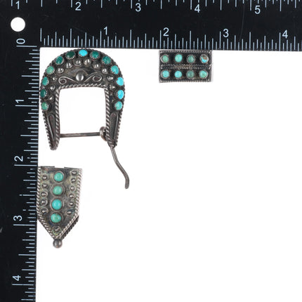c1940's Zuni snake eye turquoise ranger belt buckle set sterling silver