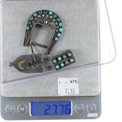 c1940's Zuni snake eye turquoise ranger belt buckle set sterling silver
