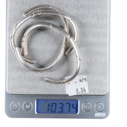 6.25" 3 Vintage Heavy Southwestern  modernist sterling silver cuff bracelets