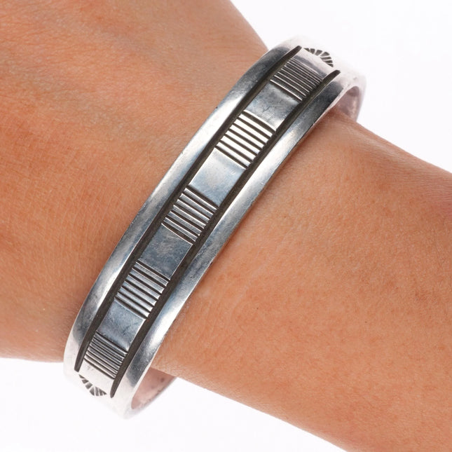 7.2" Bruce Morgan Navajo sterling silver interior stamped cuff bracelet